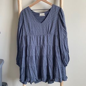 Urban Outfitters Steel Blue Long Sleeve Tiered Dress Sz Medium